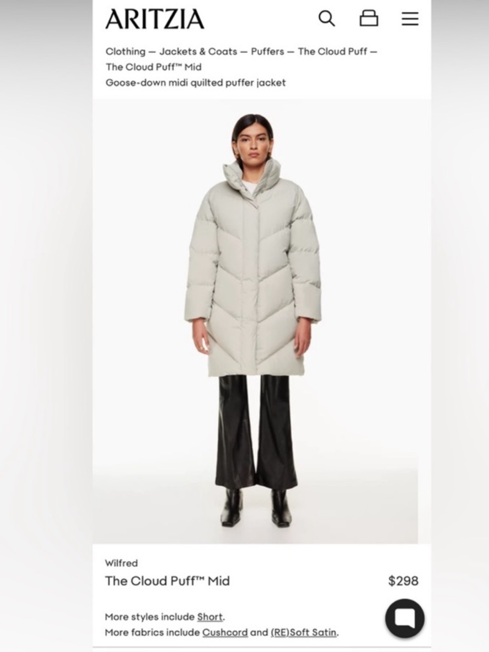 Wilfred Light Gray Quilted Mid Puffer Coat